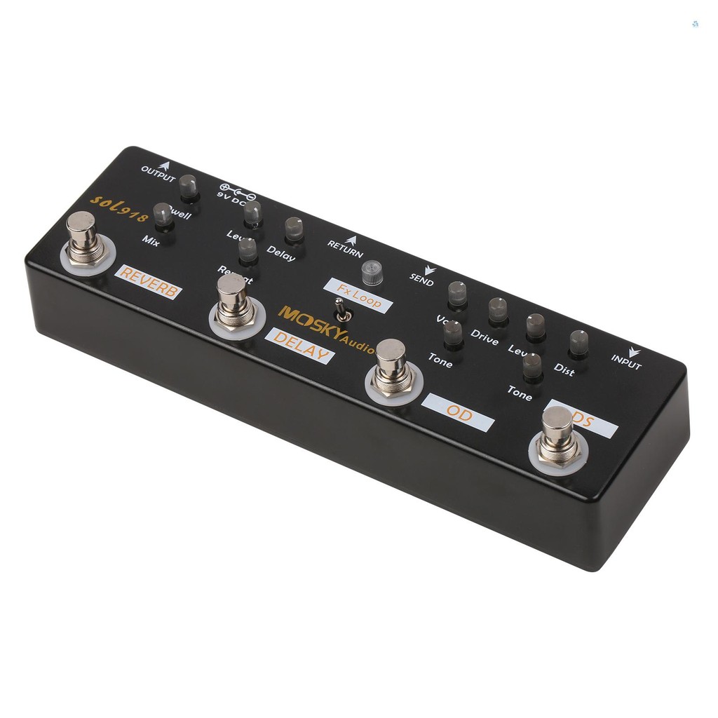 Mosky Audio SOL918 5-in-1 Multi Effect Pedal รวมเอฟเฟกต์กีตาร์เหยียบ True Bypass Multi-in-one รวมอุปกรณ์ผล Reverb Delay FX Loop Overdrive Distortion สําหรับกีตาร์เบส