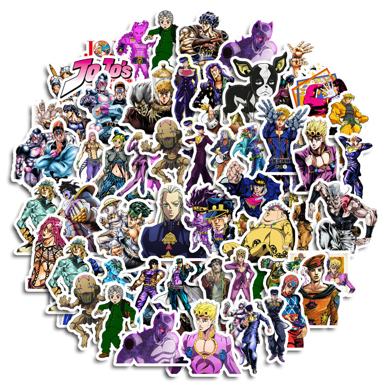 50pcs อะนิเมะ JoJos Bizarre Adventure Graffiti สติกเกอร์สําหรับจักรยานบัญชีมือดินสอ Decals LanLanStickersWorld