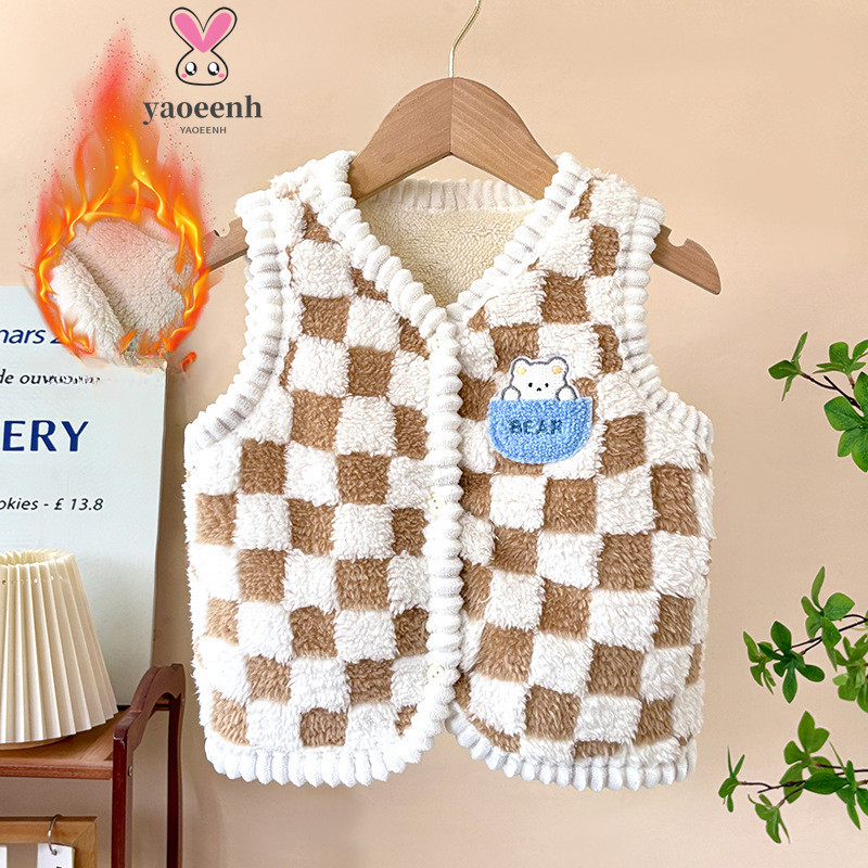 【YAOEENH】80-130เซนติเมตรสไตล์ฤดูหนาวชายหญิงขนแกะ-ขนแกะ เสื้อกั๊กอบอุ่นชั้นคาร์ดิแกนแขนกุดกลางเด็กเล็กลูกอมสีทุกการแข่งขันเสื้อกั๊กขนาดเล็กอ่าน