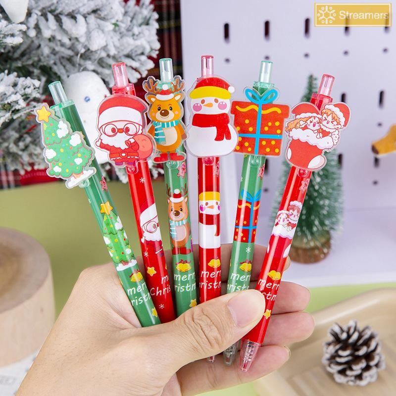 {Streamers} ของขวัญคริสต์มาสปากกาเจลคริสต์มาสรางวัลนักเรียนการ์ตูน Santa Claus Reindeer Snowman ปากกาเจลสร้างสรรค์เครื่องเขียนนักเรียนใหม่