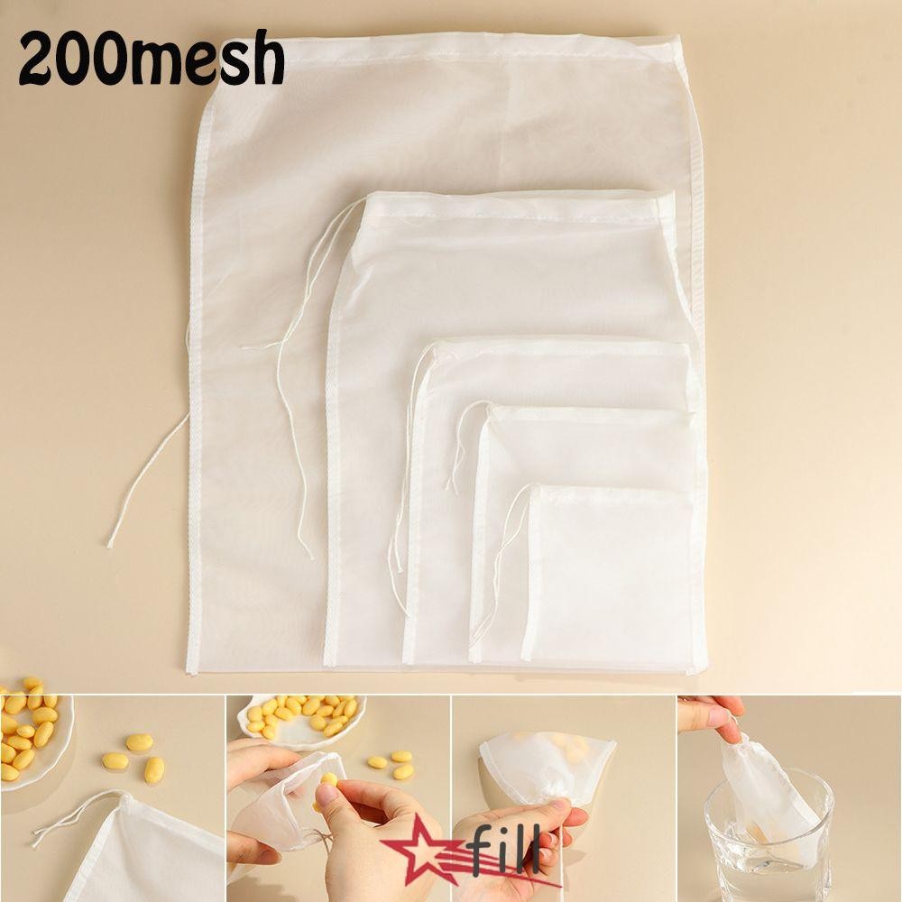 Fill 200mesh Nut Milk Bag ที่กรองชาแบบใช้ซ้ําได้ อาหาร กระชอนพิเศษ ผ้าชีส