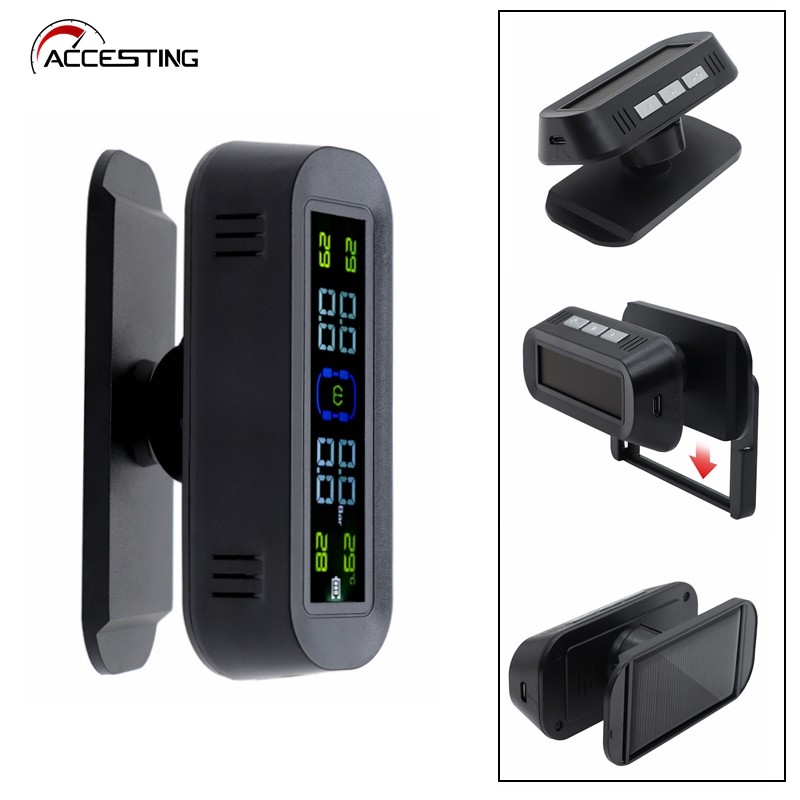 [พร้อมขายึดหมุนได้] เครื่องวัดความดันลมยางรถยนต์ใหม่ Car Tyre Pressure Alarm จอแสดงผล LCD Tempera-ture Warning พร้อมเซ็นเซอร์ภายนอก 4 ตัว