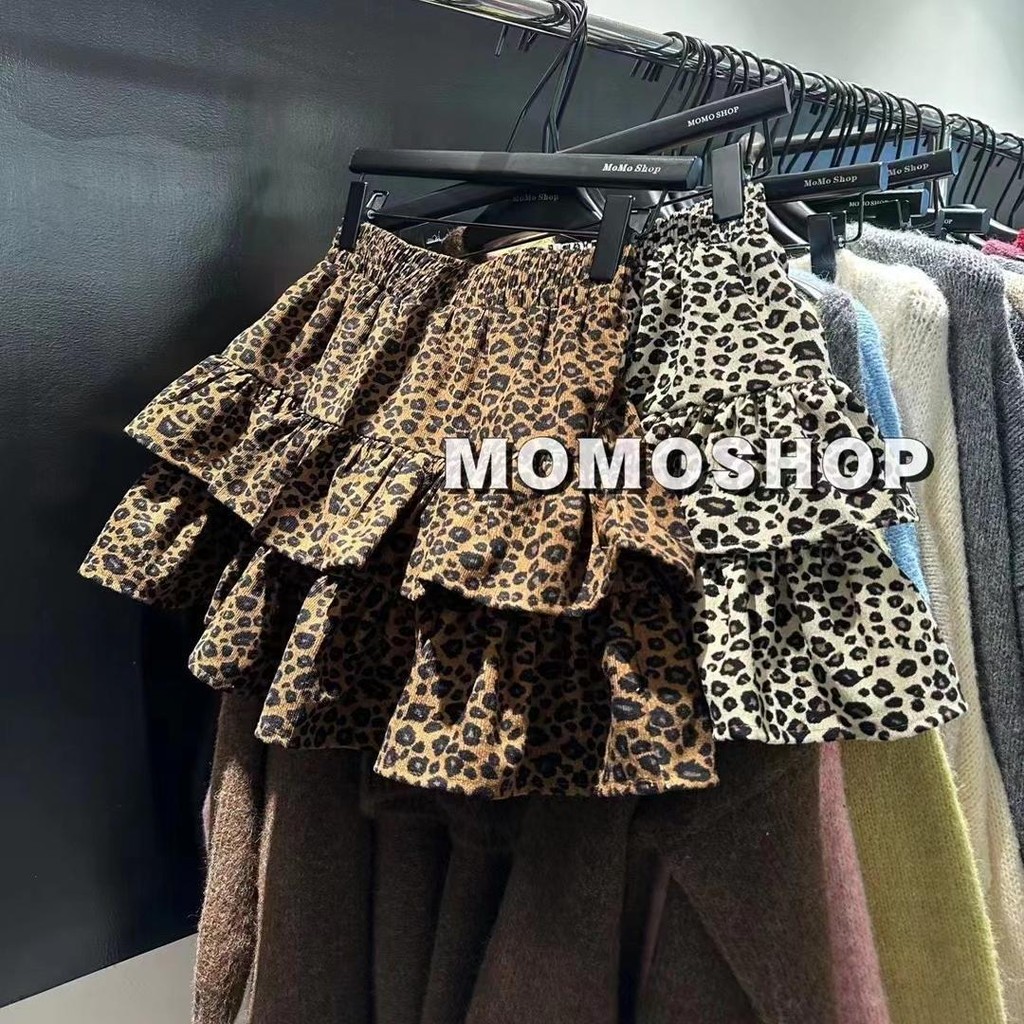 ฤดูใบไม้ร่วงสไตล์ใหม่ย้อนยุคเอวสูงเสือดาวพิมพ์ กระโปรงชั้นใน กระโปรงจีบหญิงอินเทรนด์