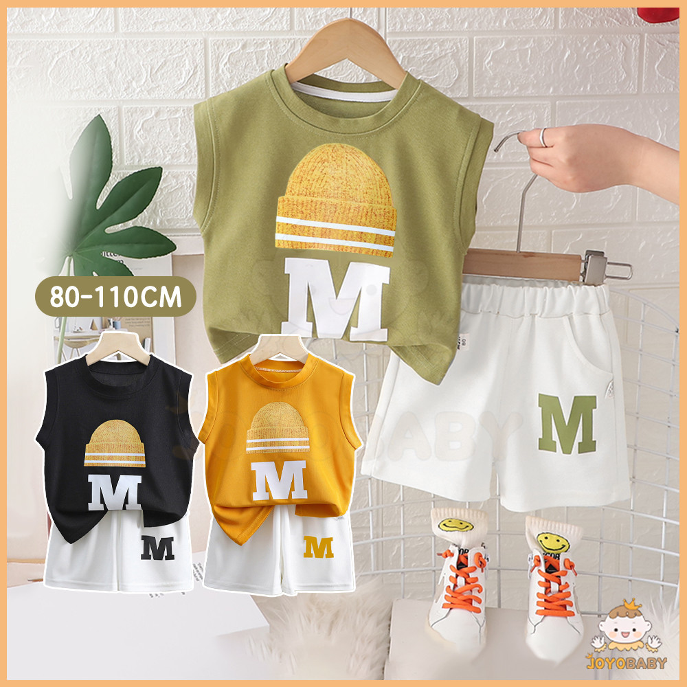 JOYOBABY ชุดเซ็ท2ชิ้น สําหรับเด็กผู้ชาย สองชิ้น กร้ามน่าร้อน ชุดแขนกุด ชุดเสื้อยืดแขนกุด และกางเกงขาสั้น