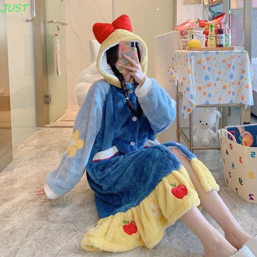 Just ชุดนอนการ์ตูนสูท, ตุ๊กตาสโนว์ไวท์เสื้อคลุมสักหลาดขนแกะชุดนอน, ตลกอบอุ่น Kawaii Thicken สองชิ้นชุดนอนชุดนอน