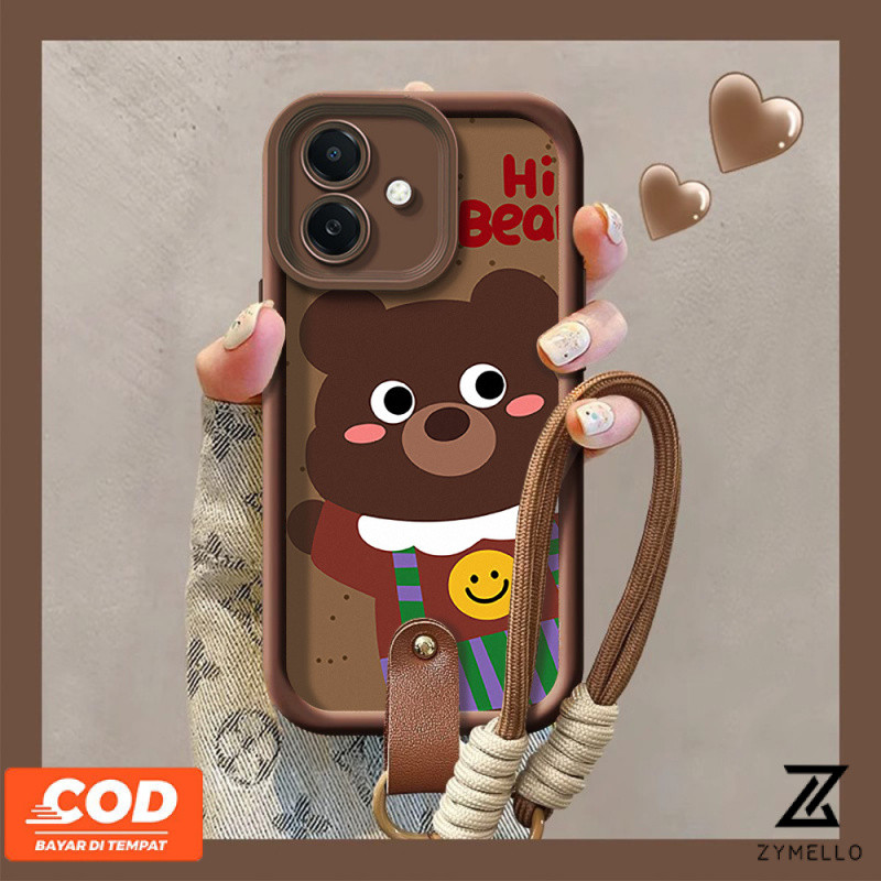 Case สำหรับ Samsung A35 A55 A05 A15 A12 A14 A54 A03 A04 A13 A53 A23 A24 A32 A34 s23fe A51 A73 s21fe s23ultra การ์ตูนหมีหัวเชือกเส้นเล็กป้องกัน