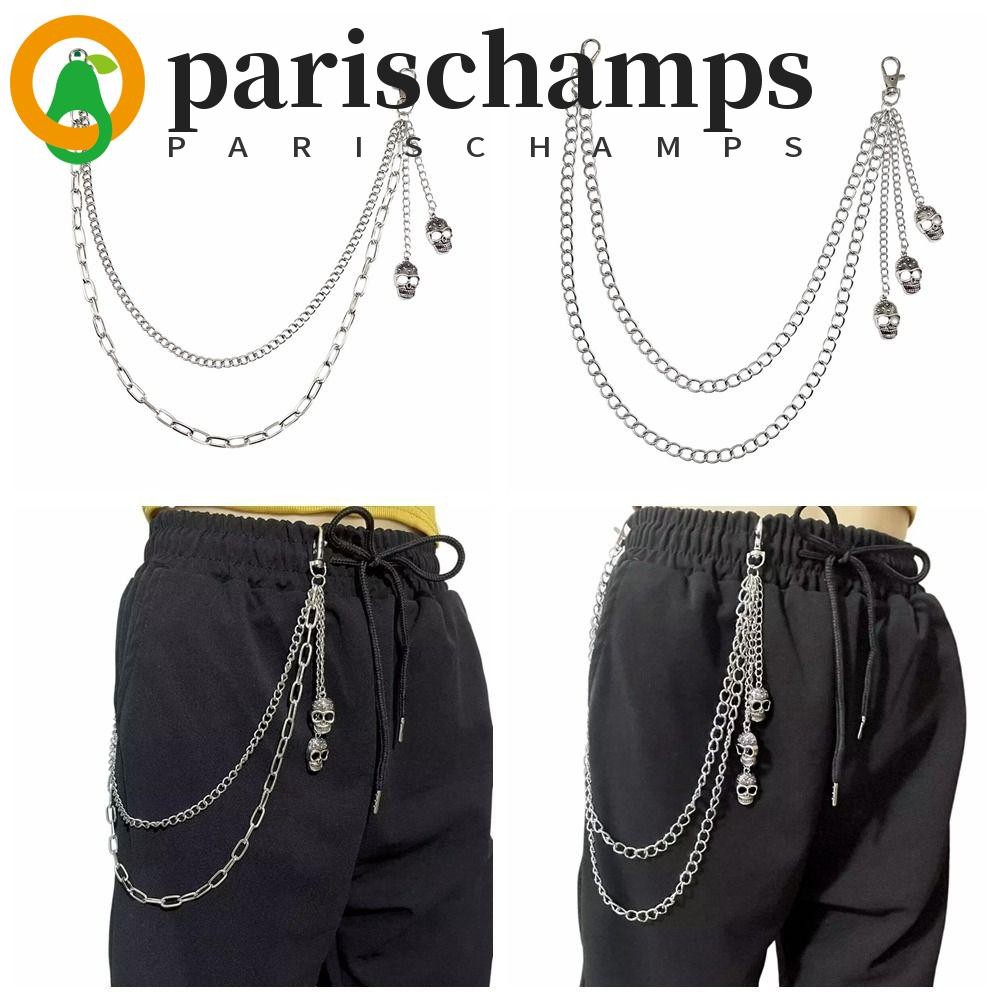 Parischamps Skull เอวโซ่, พู่โลหะผสมสังกะสี Punk เข็มขัด, Hip Hop Gothic Multi-layer Key Chains พู่กางเกงยีนส์ Steet