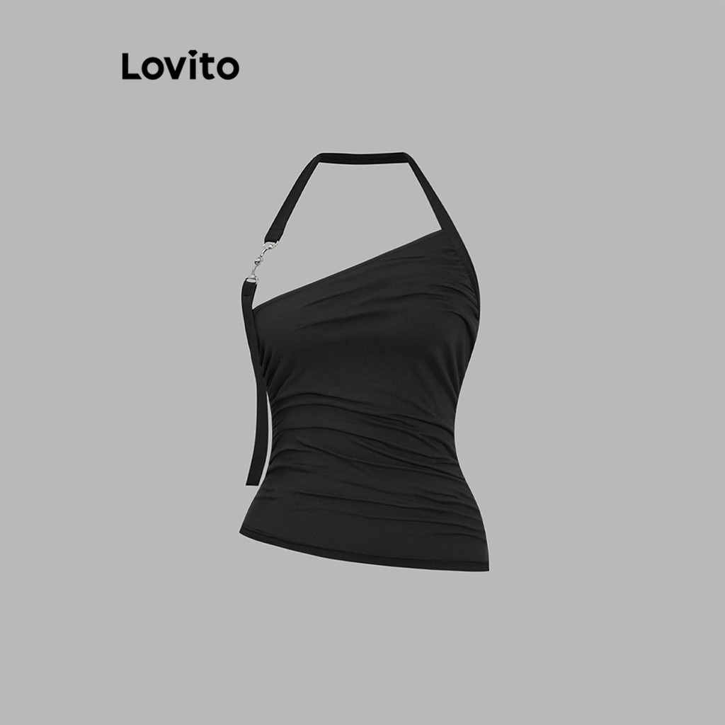 Lovito เสื้อกล้ามไหล่เย็นโลหะธรรมดาสบาย ๆ สำหรับผู้หญิง L106AD170