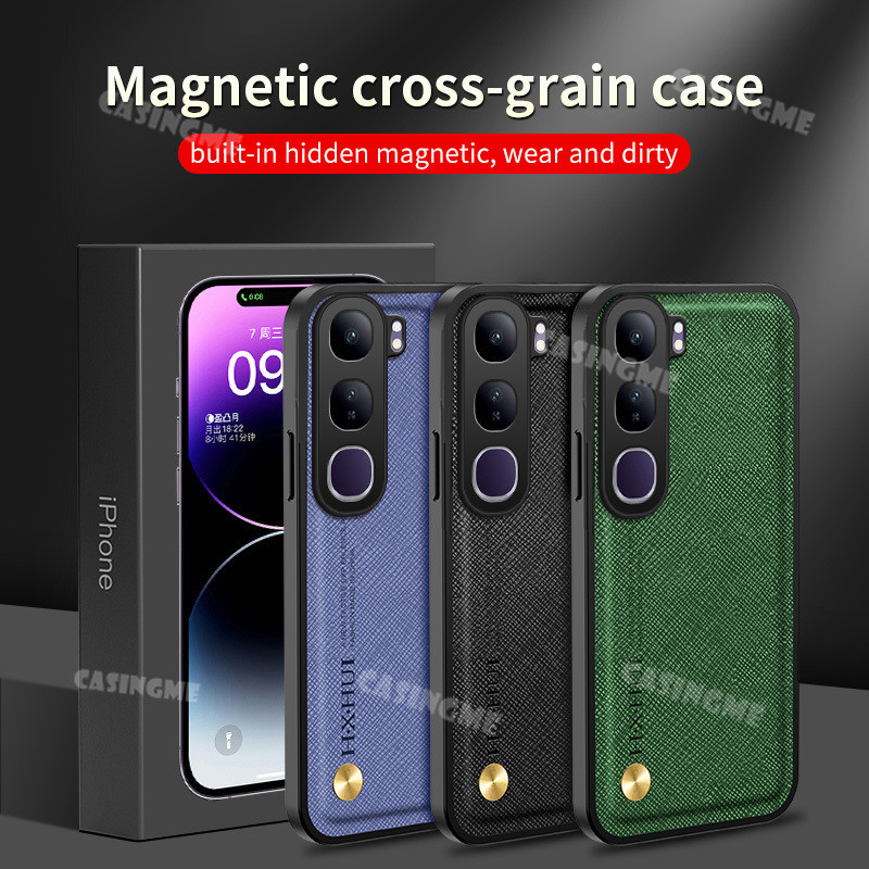 Vivo Y200 5G 2024 หรูหราปลอกหนังสําหรับ Vivo Y200 VivoY200 Y200 200 4G 5G 2024 Magnetic Cross Grain Matte Hard PC กันกระแทกเคสโทรศัพท์ฝาหลัง