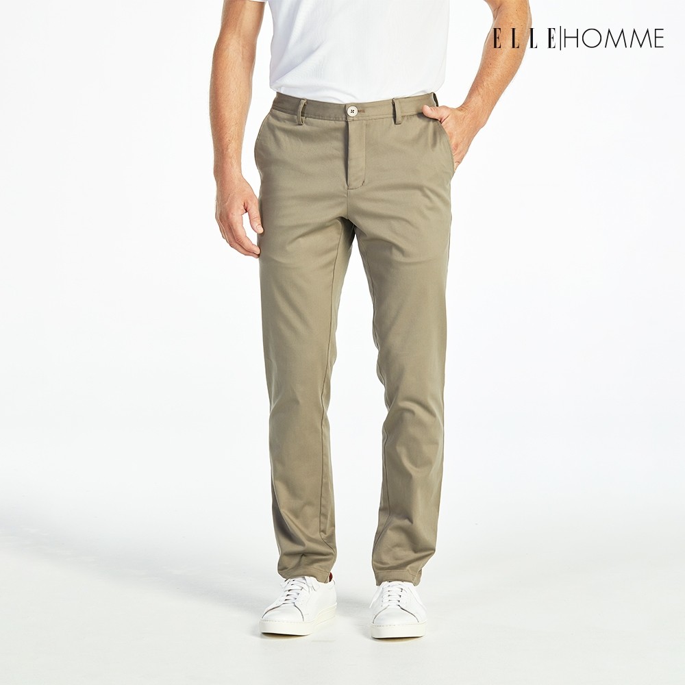 ELLE HOMME กางเกงชิโน่ ทรงสลิมฟิต ปักโลโก้ EH สีกากี W8L275