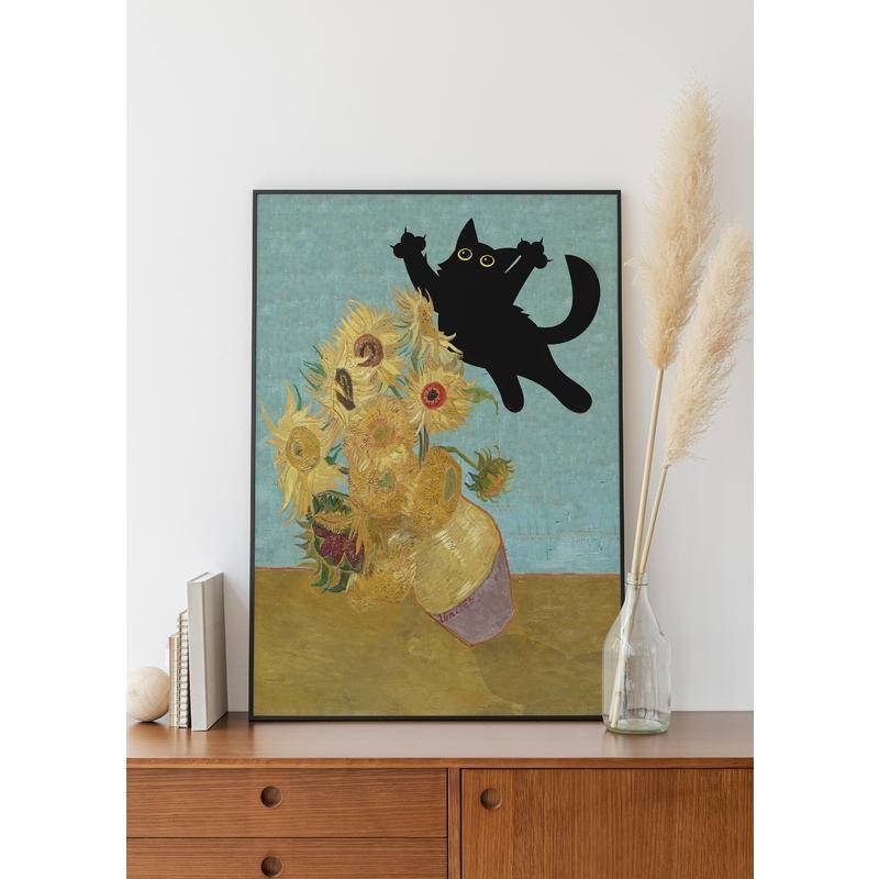 Cat Vincent Van Gogh, ดอกไม้แมว, โปสเตอร์แมว Van Gogh, ศิลปะแมว, พิมพ์แมวตลก, ของขวัญตลก, โปสเตอร์แมววินเทจ, ไม่มีกรอบศิลปะผ้าใบโปสเตอร์