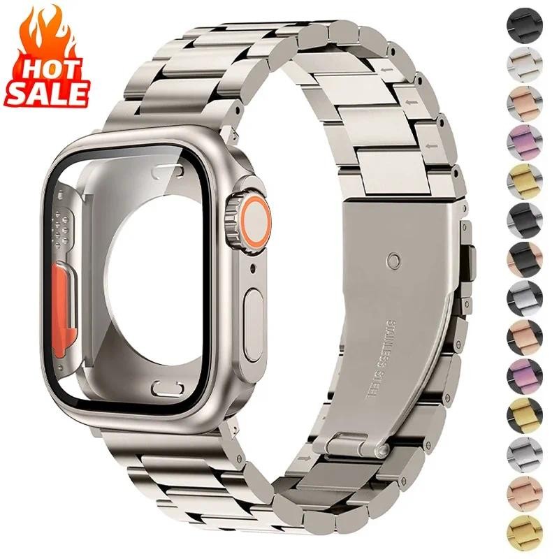 คลุมทั้งหมดกรณี + สแตนเลสสายรัดโลหะเข้ากันได้สําหรับ แอปเปิล ดู 46 มม. 42 มม. 45 มม. 44 มม. 40/41 มม. ชุด 11 10 9 8 7 6 กับ 5