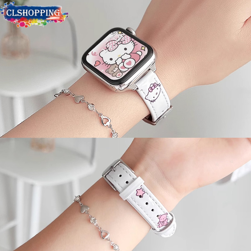 SANRIO สายหนังลาย Hello Kitty น่ารัก สําหรับสมาร์ทวอทช์ iWatch Series 1-10/SE/Ultra 38/40/41/42/44/45/49 มม. รองรับ Apple Watch