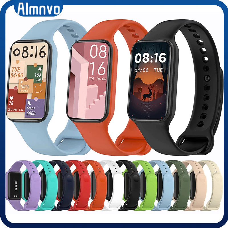 สายซิลิโคนกีฬา สำหรับ for Mi Band 8 Active Xiaomi Smart Band 8 Active นาฬิกาสมาร์ท Redmi Band 2 สายยาง