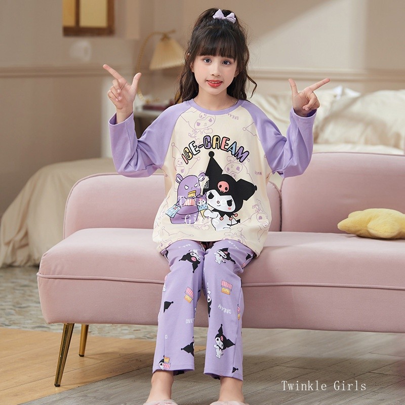 Kuromi Cinnamoroll ชุดนอนเด็กแขนยาวชุดนอนชุด Melody pochacco pompompurin ชุดนอนเด็กผู้หญิงชุดอยู่บ้าน