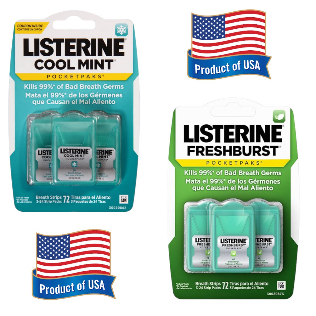 Listerine Pocketpaks Cool Mint / Fresh Burst - Breath Strips Kills Bad Breath Germs, 24-Strip per Pa