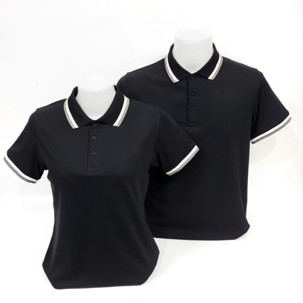 เสื้อโปโล คอปก สีดำ ขลิบขาว-เทา | Kaneko MC