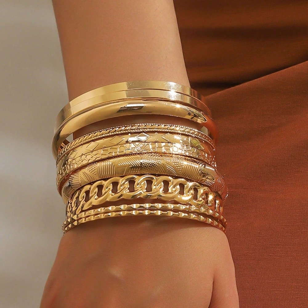 10ชิ้น/เซ็ตวินเทจสร้อยข้อมือชุดสําหรับผู้หญิงผู้ชายบิดกําไลชุดซิลเวอร์โกลด์สีเครื่องประดับงบ สตรีทแวร์ ชาวเยอรมัน ของขวัญ