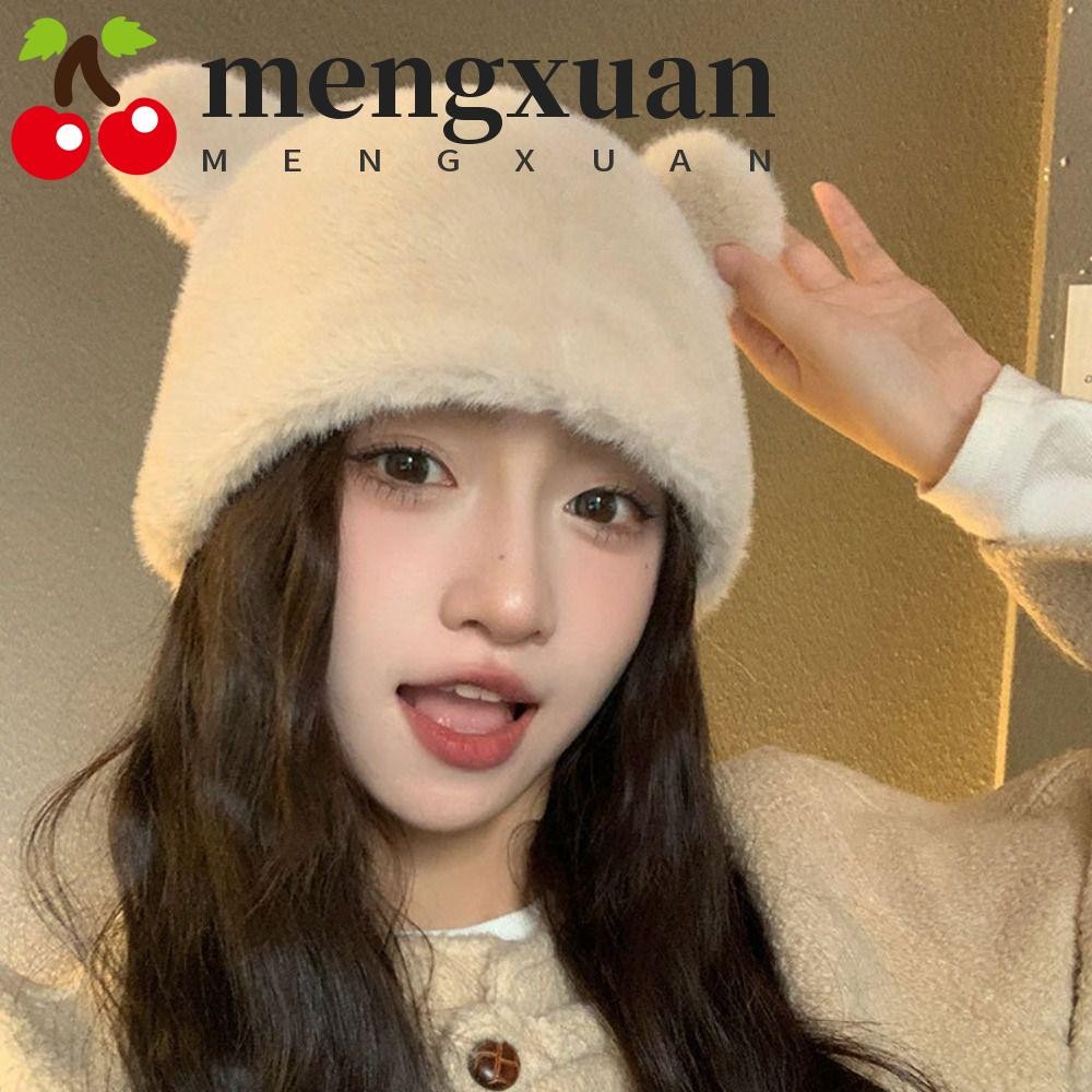 เหมิงซวน หมวกขน มารยาท, หมวกหูหมีฤดูหนาวแบบสบาย ๆ, หมวกบีนนี่ผู้หญิงกลางแจ้งที่อบอุ่นน่ารักหญิง