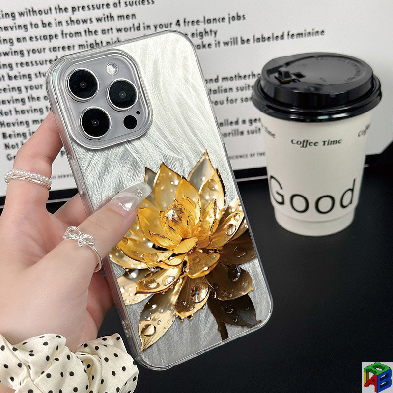 Gold Lotus Apple 15/16Ppromax เคสโทรศัพท์ Iphone13/14 อินเทรนด์ Shell 11/12 Drop-Resistant X/Xs/XR ใหม่