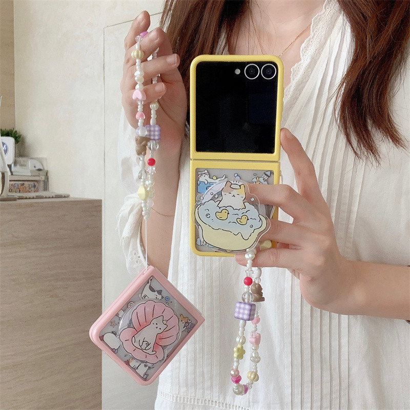 การ์ตูนแมววงเล็บแม่เหล็กสร้อยข้อมือเคสโทรศัพท์สําหรับ Samsung Galaxy Z Flip 5 6 Z Flip6 ZFlip 6 ZFli