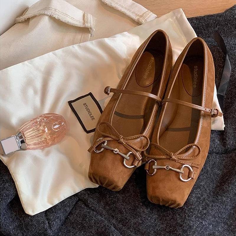 Grape Mom studiolee French Girl Bow Strap All-Match Pig Nose Mary Jane Shoes Women