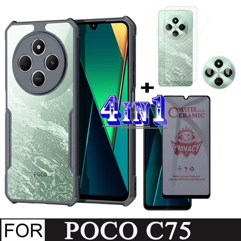 Poco C75 เคสโทรศัพท์กันกระแทกสําหรับ Poco C65 C61 C 75 C7 5 13C A3 4 in 1 กระจกนิรภัยคลุมทั้งหมดฟิล์