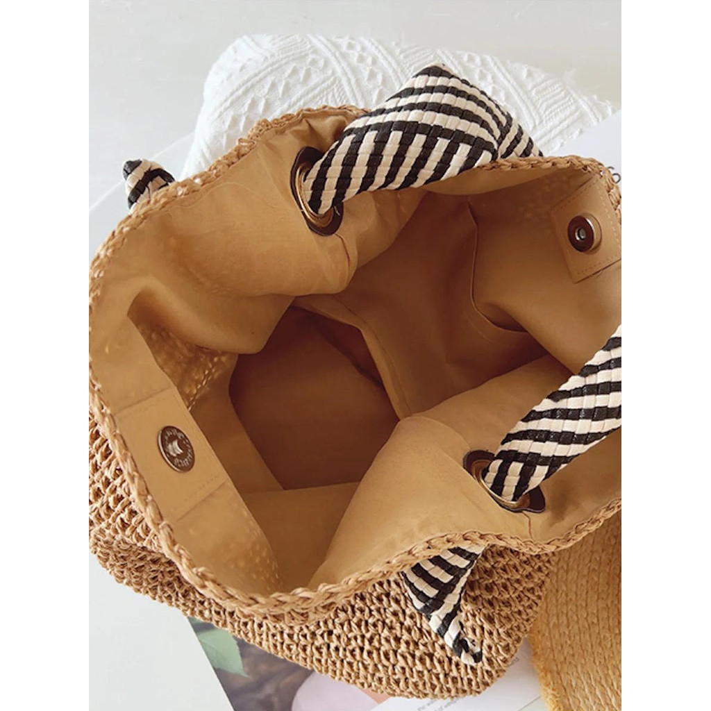 พร้อมส่ง 2 สี กระเป๋าสานย่าม สายถัก ทรงhobo ดีไซส์สวย จุของได้เยอะ P218 - รูปที่ 5