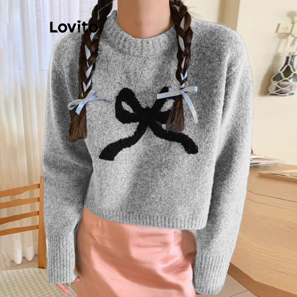 Lovito เสื้อสเวตเตอร์ลายสปอร์ตธรรมดาสำหรับผู้หญิง LNA79188