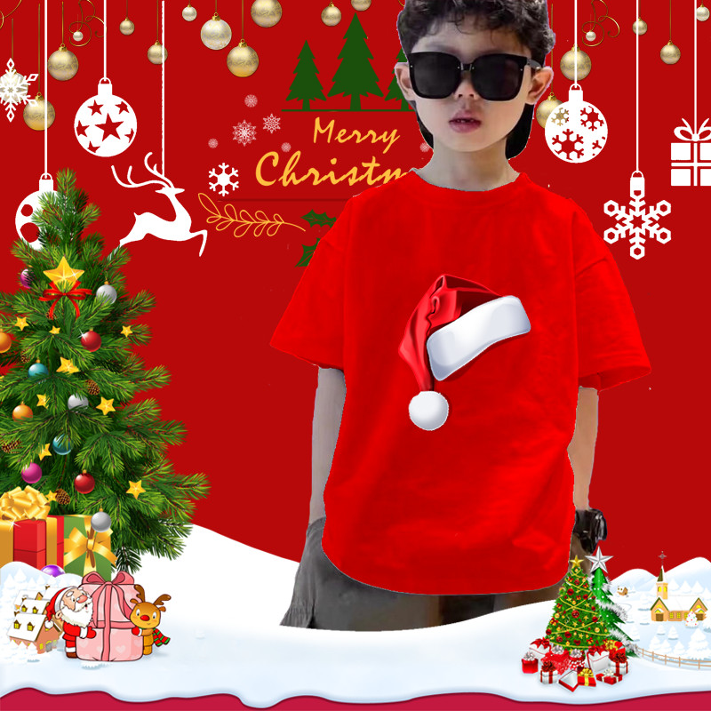 (จัดส่งตลอด 24 ชั่วโมง) Merry Christmas!! เมอรี่ คริสต์มาส!! คริสต์มาสเด็กน่ารักพิมพ์เสื้อยืด ผ้าฝ้ายแท้ สวมใส่สบาย