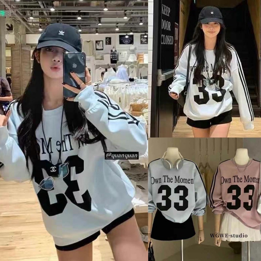เสื้อแขนยาว คอกลม ทรงโอเวอร์ไซค์ สกรีน 33 ผ้าดีมาก ทรงเกาหลี ทรงน่ารัก แฟชั่นเกาหลี TAG WG.WE