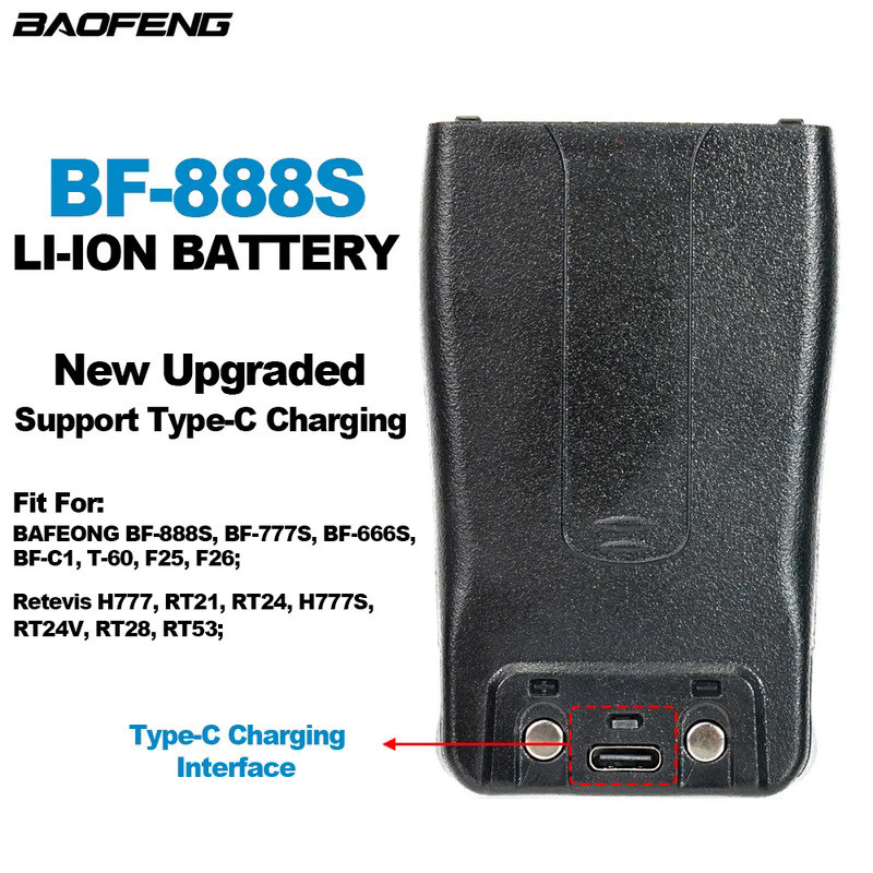 Baofeng Walkie Talkie BF-888S Li-ion Battery New Upgraded Support Type-C Charging 1500mAh 3.7V Extra