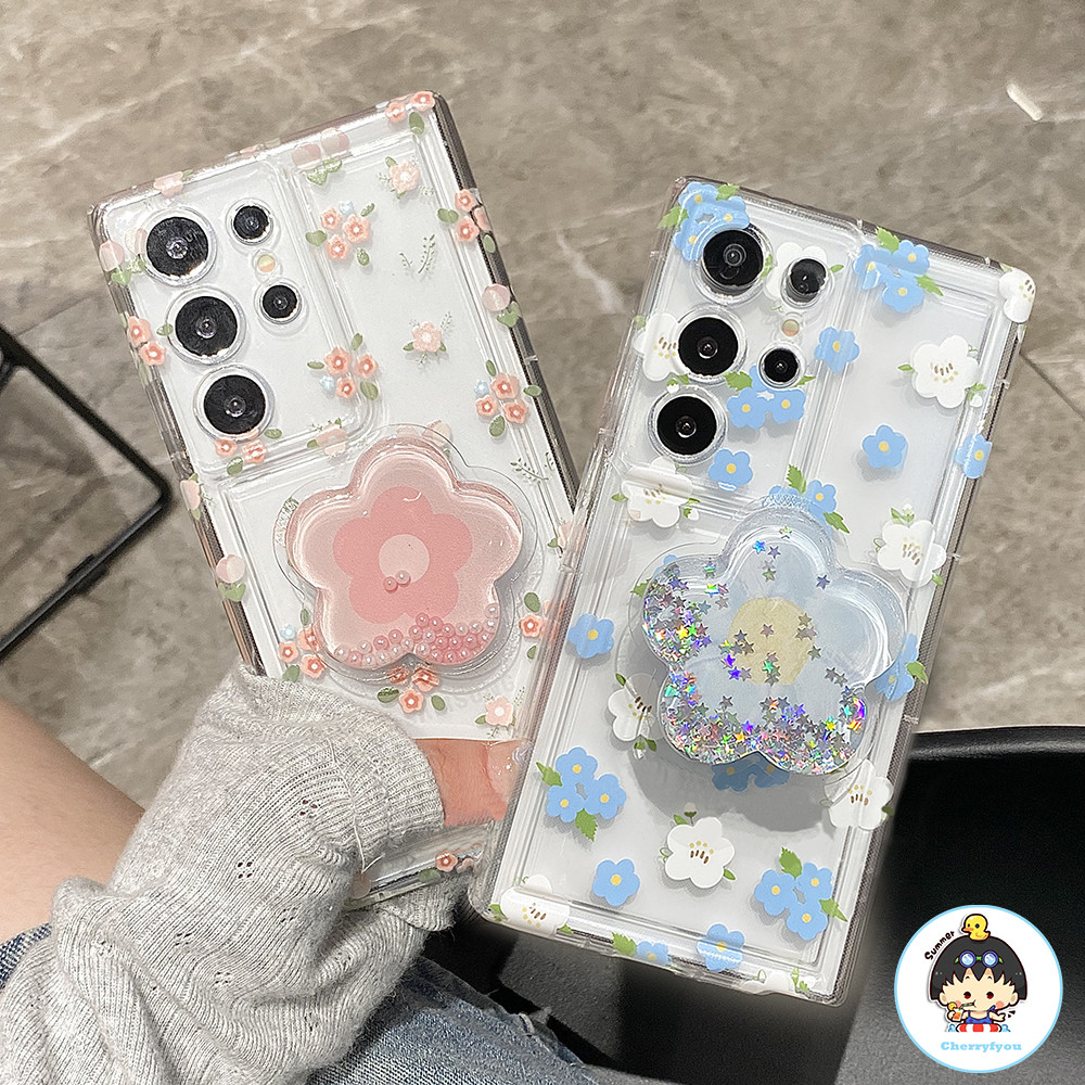 แฟชั่น Quicksand ดอกไม้วงเล็บเคสโทรศัพท์สําหรับ Samsung S25 S24 S23 S22 Ultra Plus A14 A54 A12 A13-4G A21S A23-5G A53-5G กันกระแทก Soft TPU ฝาหลัง