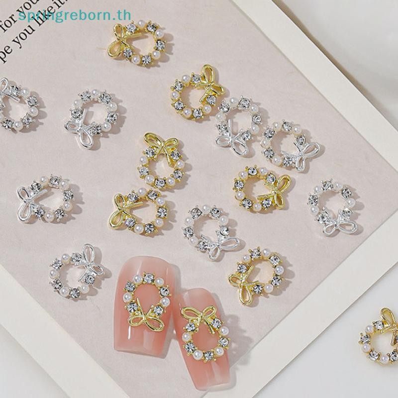 # แฟชั่น TH # 5 ชิ้น Garland Bowknot Pearl Zircon Nail Art Ch Rhinestone Christmas Design Crystals เครื่องประดับตกแต่งเล็บ