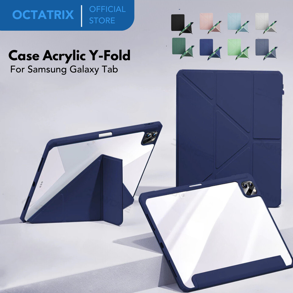 เคสอะคริลิค Samsung Tab S9 FE / A7 Lite / A8 10.5" / A9 / A9+ / S6 Lite Casing Y-Fold Stand With Pen