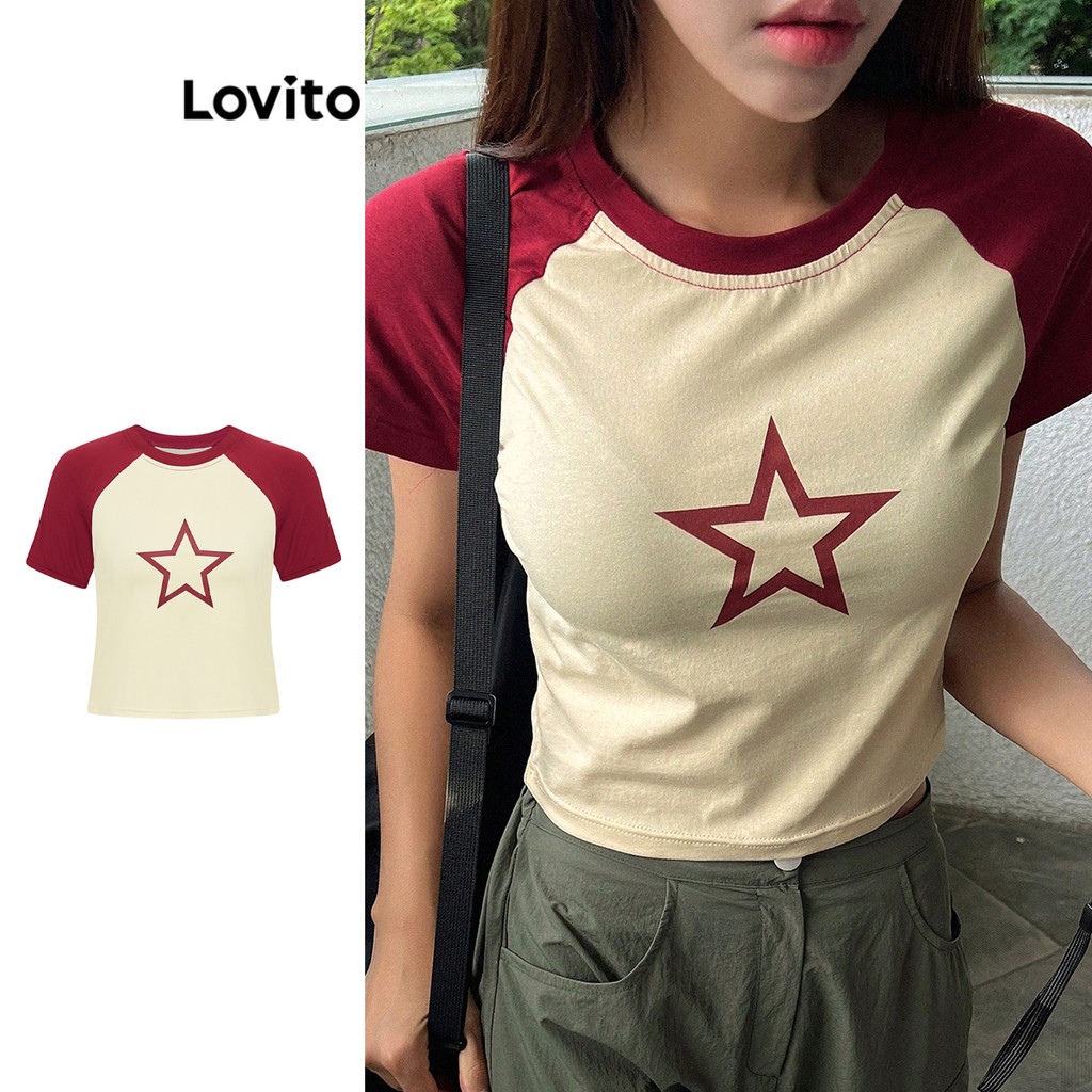 Lovito เสื้อยืดสีพื้นเรียบๆ สำหรับผู้หญิง L108ED569