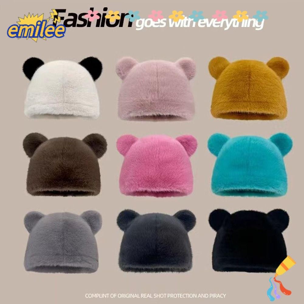 Emilee หมวกตุ๊กตา, หูหมีน้อยหมวกบีนนี่หนา, อุปกรณ์ป้องกันหูอเนกประสงค์ Breathable เลียนแบบ Mink ขนแกะ Bonnet หมวกกลางแจ้ง