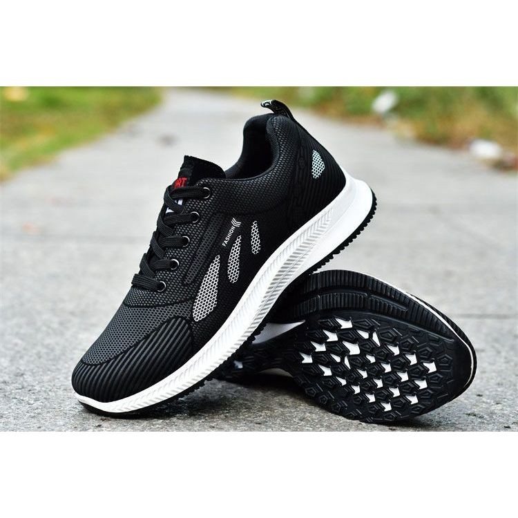 SE-105 รองเท้าผ้าใบผู้ชาย สีดำ รองเท้ากีฬาแฟชั่น แต่งลาย สปอร์ต เท่ ใส่เที่ยว ใส่วิ่ง ระบายอากาศได้ดี น้ำหนักเบา ใส่สบาย - รูปที่ 6