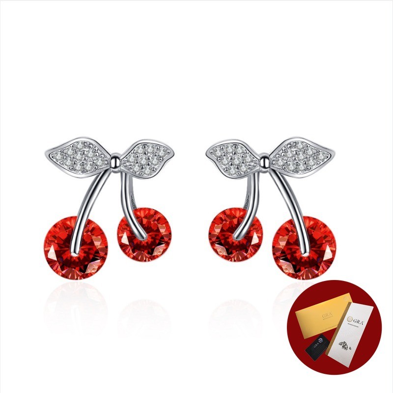 (พร้อมใบรับรอง Gra) ต่างหูเชอร์รี่ทับทิมทอง 18K Elegant Moissanite ต่างหูเพชรสีแดงเครื่องประดับ Fine