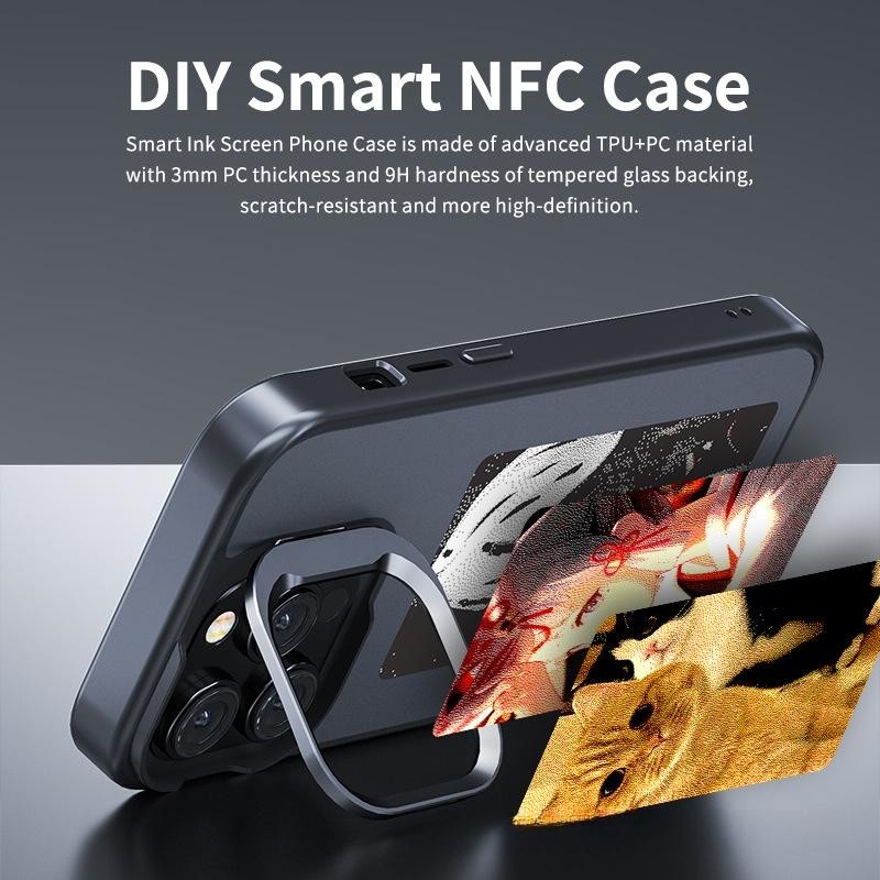 Hot สําหรับ iPhone 15Plus 15 14 13 12 11 Pro Max DIY 4 สี E Ink Kickstand ปกหลังสี่สี Eink หน้าจอ NFC APP inkBloom/NetMe ขาตั้งเคสโทรศัพท์ฝาครอบจอแสดงผล Wit