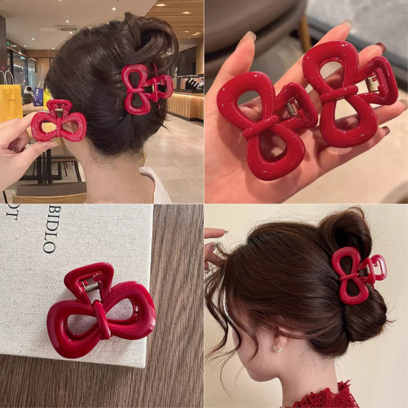 แฟชั่น Retro Ancora โบว์สีแดง Polka-dot คลิปฉลามครึ่งชิ้นผู้หญิงใหม่ Back of Head เครื่องประดับผมของขวัญ