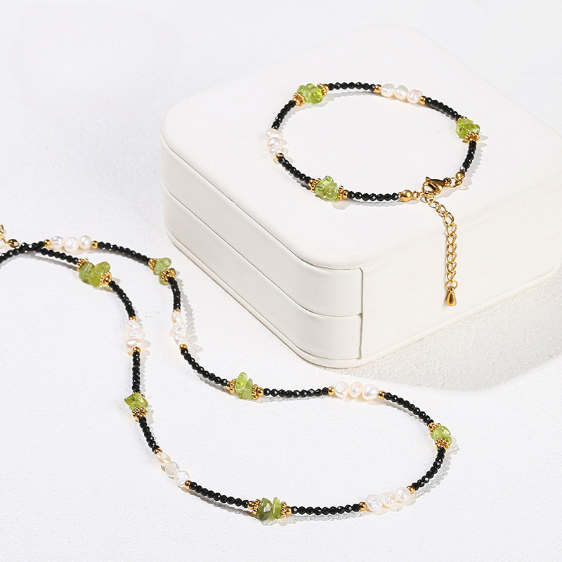 [มีในสต็อก] สร้อยข้อมือสร้อยคอมุก Peridot ธรรมชาติ