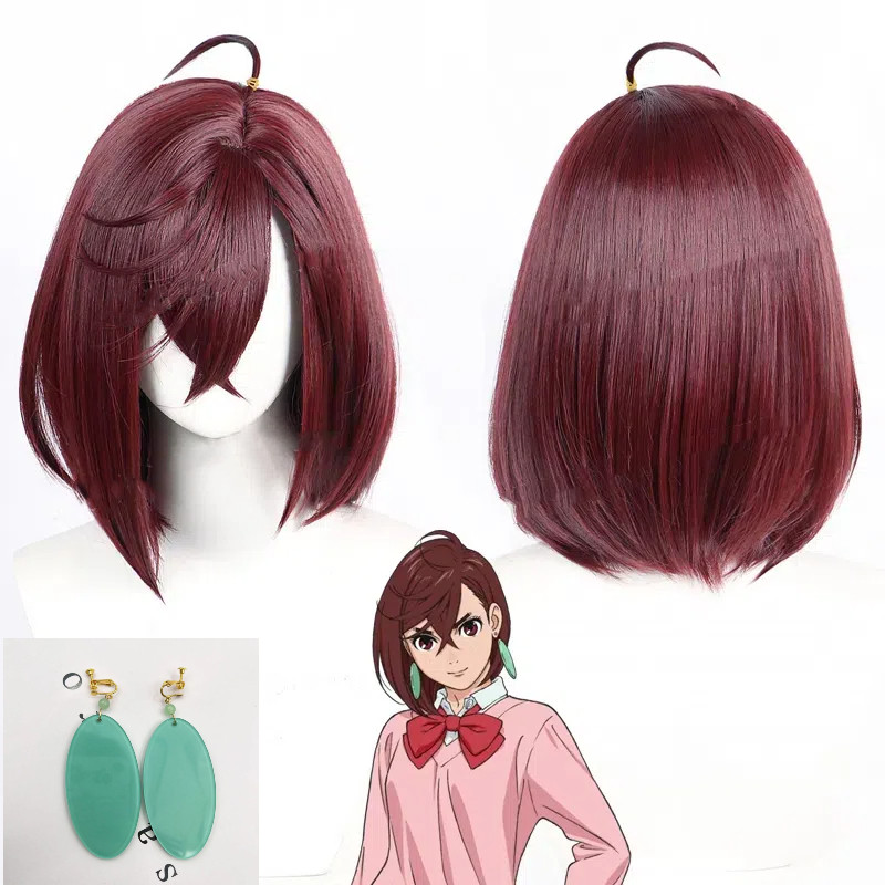 Momo Ayase คอสเพลย์วิกผม Dandadan สั้น Drak ผมสังเคราะห์ทนความร้อนสีแดง