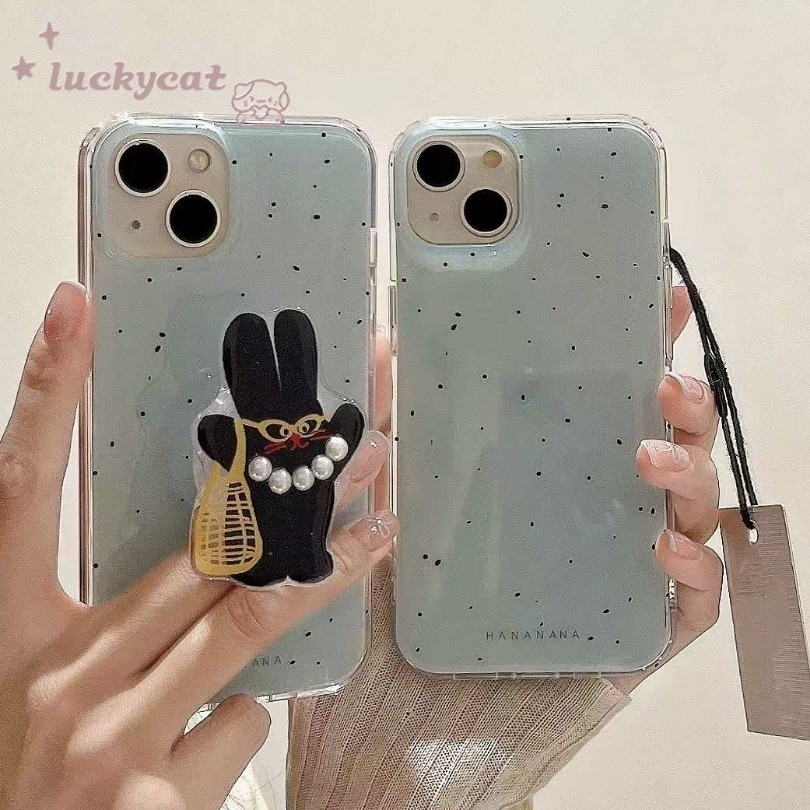 Iphone 16 15 14 13 12 11 Pro Max X Xr Xs Max 7 8 Plus SE2020 เคสโทรศัพท์สนุกสวมใส่สร้อยคอไข่มุก Cat + Stand Clear Soft ฝาหลัง