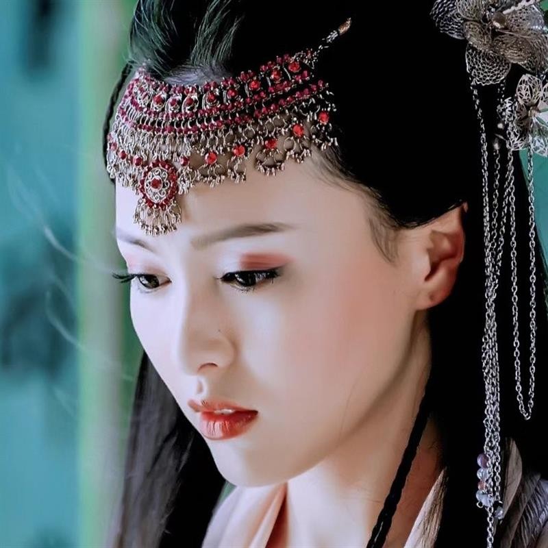 Xiansan Zixuan Headdress Exotic สีม่วงหน้าผาก Chain Retro จี้คิ้วโบราณ Hanfu ตกแต่งหน้าผาก