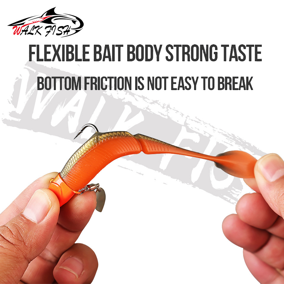 เดินปลา 1 กล่อง 95 มม./20 กรัมประเภทปลาซิลิโคน Soft Lure Jig Head 3D Eyes T-tail Fishing Lure พร้อมตะขอ - รูปที่ 5