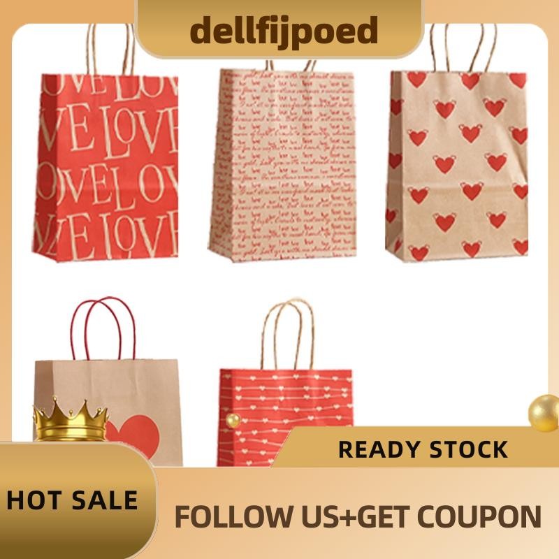 dellfijpoed24 ชิ้นถุงของขวัญวันวาเลนไทน์, ถุงขนม Goodie กระเป๋าพร้อมที่จับ Heart Love ถุงกระดาษสําหรับงานแต่งงานและวาเลนไทน์