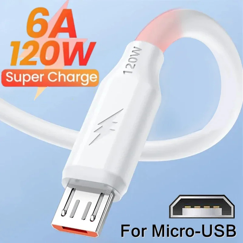 120w 6A micro USB ชาร์จเร็วสําหรับโทรศัพท์มือถือ Android Universal หนา Super Quick Charger USB สายไมโครชาร์จเร็ว