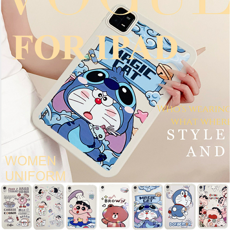 Crayon Shin-chan Doraemon สําหรับ iPad M2 M4 Mini 7 Air Pro 11" 2024 4th 5th 6th 7th 8th 9th 10th 9.7" 10.9" 2017 2018 การ์ตูนอะนิเมะสี่มุมหนา Anti-Fall Case Cover