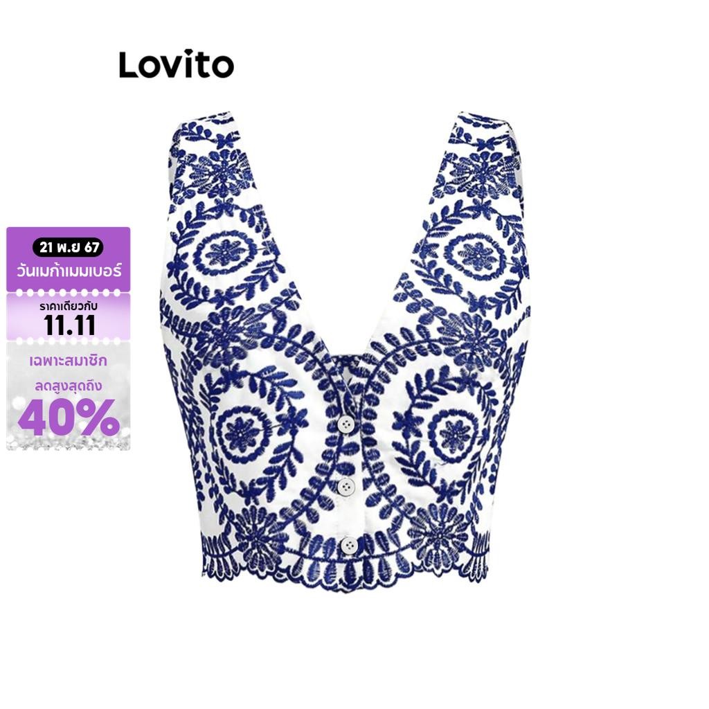 Lovito เสื้อแขนกุดผู้หญิง มีกระดุมด้านหน้า พิมพ์ลายเพลสลีย์ สไตล์โบโฮ L86ED423